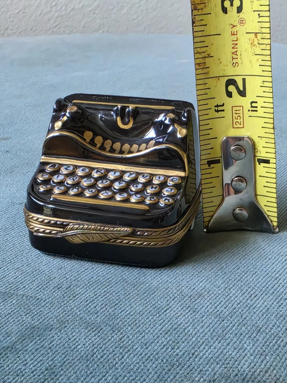 Limoges France Hand-Painted Porcelain Black and Gold Typewriter Trinket Box